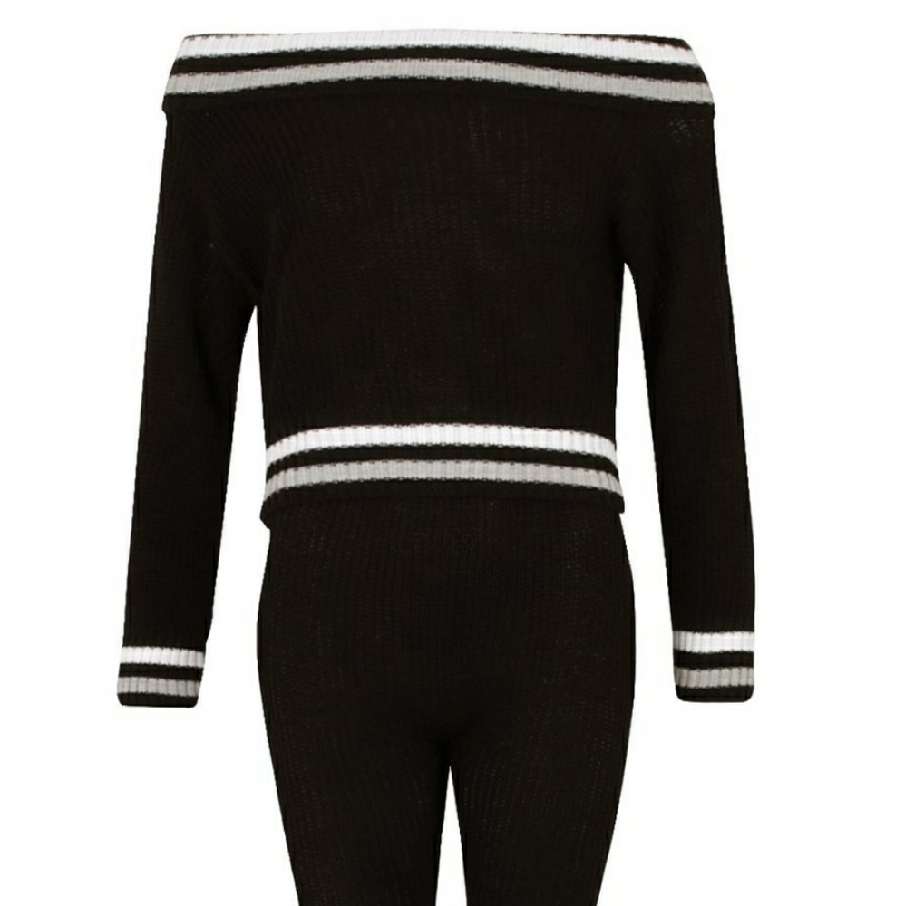 Knit Slash neck stripe lounge set